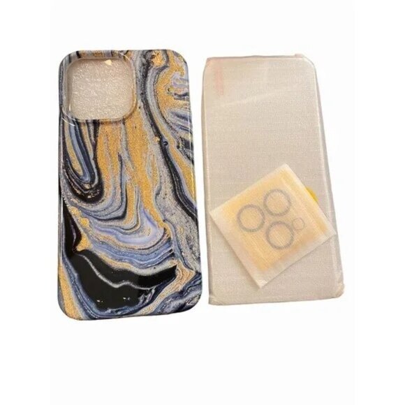 case for iPhone 14 pro max 6.7" gold & blue marble liquid art glitter - Picture 5 of 6